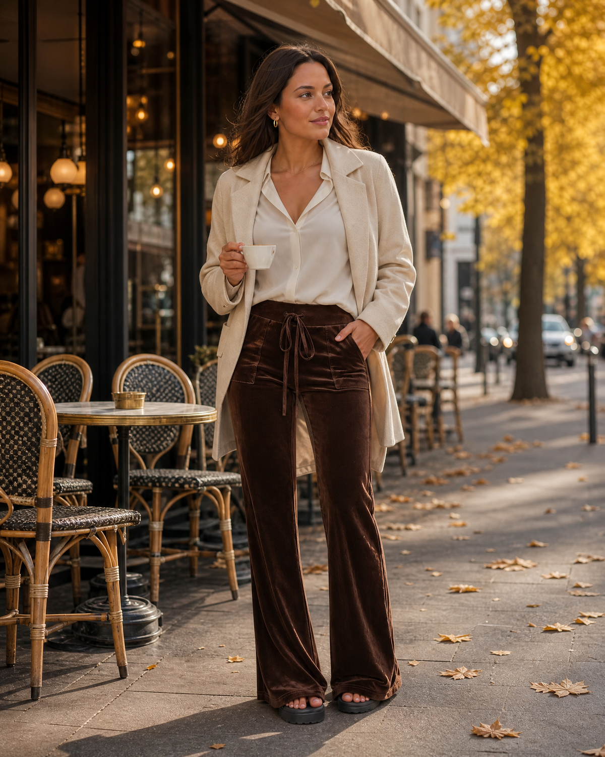 Pantalon femme en velours à micro-évasement – Élégant pour le bureau et le quotidien