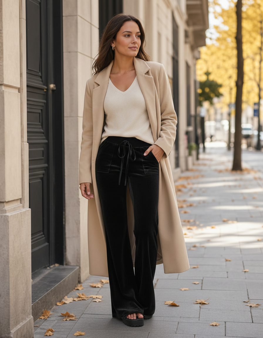 Pantalon femme en velours à micro-évasement – Élégant pour le bureau et le quotidien