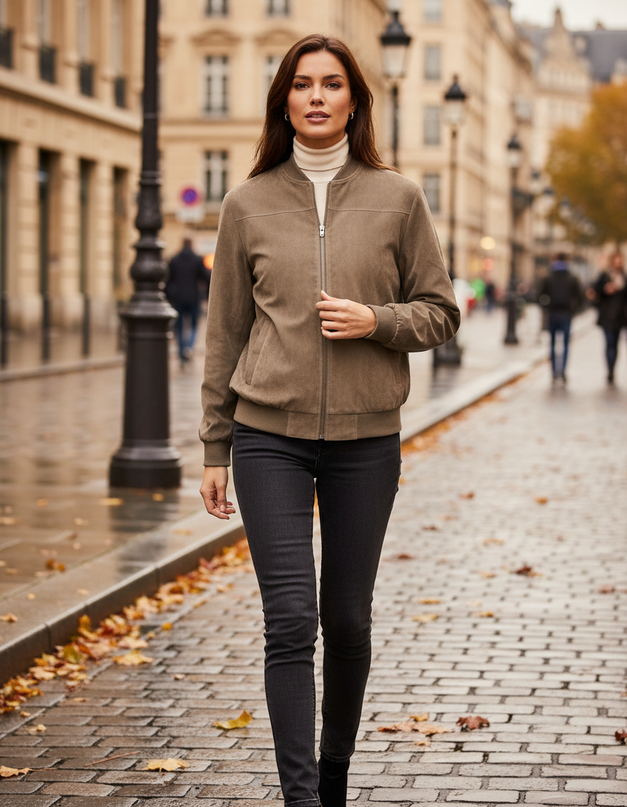 Veste zippée en suédine doublée polaire avec col montant