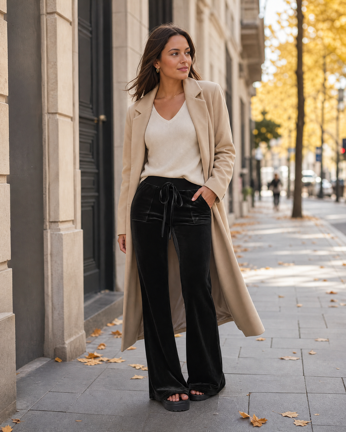 Pantalon femme en velours à micro-évasement – Élégant pour le bureau et le quotidien